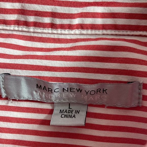 Andrew Marc Button Down Shirt Red White Striped Embroidered Long Sleeve L - Picture 3 of 9
